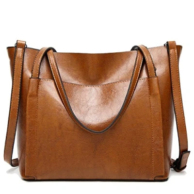 Abbildung von Coolives Damen Groß Shopper Tasche aus PU Leder mit Schulterriemen Schultertasche Umhängetasche Eimer Handtasche für Frauen Braun EINWEG