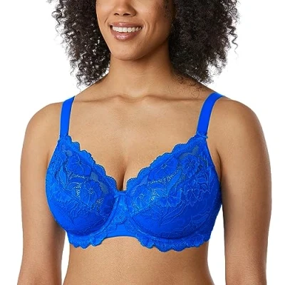 Abbildung von DELIMIRA Damen Vollschalen BH ungefütterte Spitze Tüll Cup,mit Bügel Himmelblau 80G