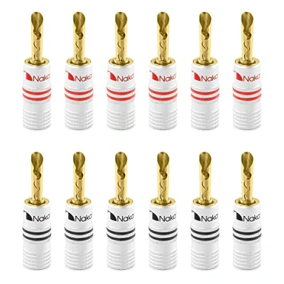 Abbildung von Nakamichi 24K vergoldeter Bananenstecker 12 AWG 18 Gauge Größe 4mm für Lautsprecher Verstärker Hi Fi AV Receiver Stereo Heimkino Audiokabel Stecker BFA Stecke (12 Stück (6 Paar), Stecker)