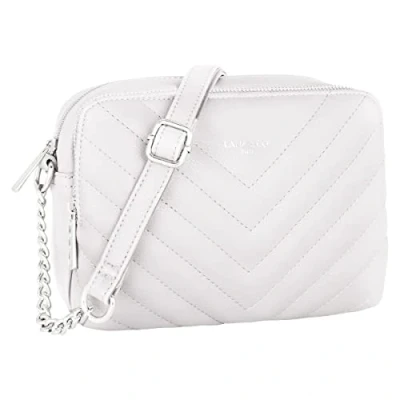 Abbildung von CRAZYCHIC Damen Gesteppte Umhängetasche Kleine Handtasche Kette Schultertasche Frau Steppmuster PU Leder Tasche Rechteckige Viele Fächern Crossbody Bag Clutch Kettentasche Handy Party Weiß