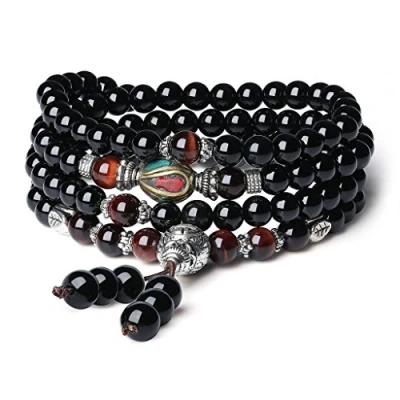 Abbildung von COAI 108 6mm Onyx Tigerauge/Rotes Tigerauge Nepalesische Perlen Tibetisches Wickelarmband Halskette für Damen/Herren