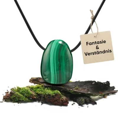 Abbildung von PURAJA Edelstein Anhänger aus echtem Naturstein: Malachit Kristall Kette mit Tropfen inkl. edlem Kordband Premium Heilstein/Glücksstein hochwertigen Mineralien