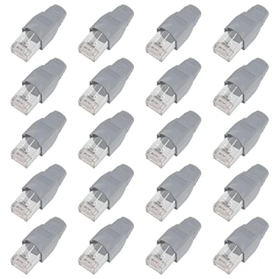 Abbildung von ShipeeKin 20x Geschirmte RJ45 Stecker, CAT5e CAT5 CAT6 Cat6e Crimpstecker UTP STP 50U Vergoldet LAN Kabelstecker mit Silikon Schutzhüllen(Grau)
