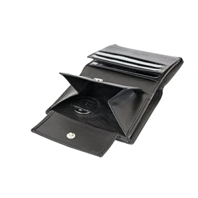Abbildung von LEAS Mini Geldbörse mit Klappe dünn im Hochformat, flaches Portemonnaie RFID Schutz Folie Geschenk Box Echt Leder, schwarz