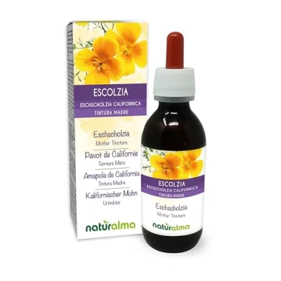 Abbildung von Kalifornischer Mohn oder Goldmohn (Eschscholzia californica) Kraut Alkoholfreier Urtinktur Naturalma Flüssig Extrakt Tropfen 120 ml Nahrungsergänzungsmittel Veganer