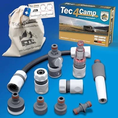 Abbildung von MaJoCompTec® CONNECT 30 Wohnmobil Wasserfilter Set Caravan Wasser Einfüllstutzen Tankdeckel Zubehör Schlauchverbinder kompatibel mit Gardena (Anschluss Filter)