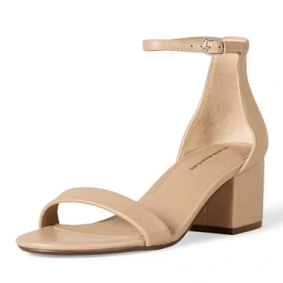 Abbildung von Amazon Essentials Damen Sandale mit Absatz und Zwei Riemchen, Beige Kunstleder, 42 EU