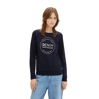 Abbildung von TOM TAILOR Denim Damen Sweatshirt mit Logo Print, sky captain blue, L