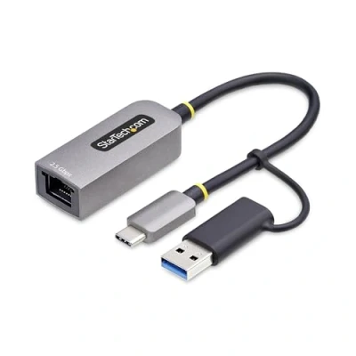 Abbildung von StarTech.com 2.5GbE USB C Ethernet Adapter mit A Adapter, LAN RJ45 Netzwerkadapter, 3.0 Typ 2.5Gb Netzwerk