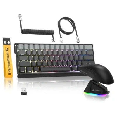 Abbildung von MAMBASNAKE x Attack Shark X60HE Rapid Trigger Kabellose Tastatur &amp; X11 Gaming Maus mit 8K Spiralkabel, QWERTY RGB 0,01mm RT Magnetschalter, 22K DPI PixArt PAW3311 Sensor Grau