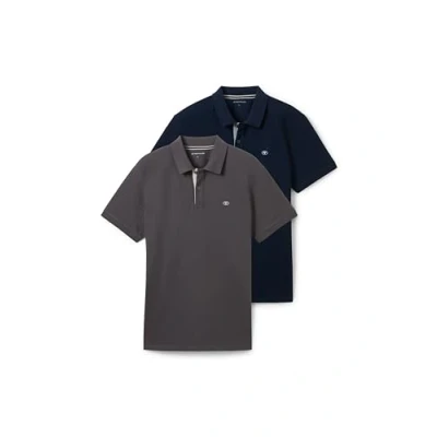Abbildung von TOM TAILOR Herren 1044879 Doppelpack Poloshirt Basic mit Logo Print, 10899 Tarmac Grey, 3XL