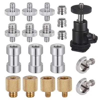 Abbildung von KWOKWEI Stativ Schraube, 19 Stück Kamera Gewindeschraube 1/4 auf 3/8 Zoll Schrauben, Metall Gewindeadapter Konverter Adapter 360 Kugelkopf für Monopad Einbeinstativ Schnellwechselplatte