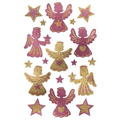 Abbildung von AVERY Zweckform 18 Aufkleber Weihnachten Engel Sterne rosé/gold (Weihnachtssticker aus 3D Folie, selbstklebende Weihnachtdeko für Karten, Geschenke, Tüten) 1 Bogen/18 Sticker, 52296
