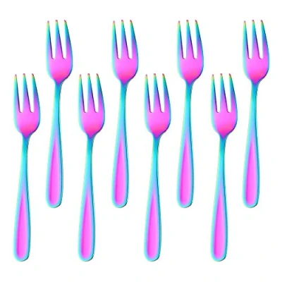 Abbildung von BISDARUN Dessertgabeln aus Edelstahl klein Kuchengabeln Obst Gabel 8 teilig Regenbogen Länge 13.6CM/5.35 Inch