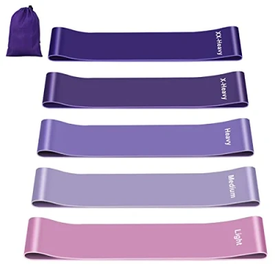 Abbildung von Fokky Fitnessbänder [5er Set], 100% Naturlatex Fitnessband mit Übungsanleitung auf Deutsch &amp; Tragebeutel Resistance Bands Widerstandsbänder Gymnastikband für Muskelaufbau Pilates Yoga