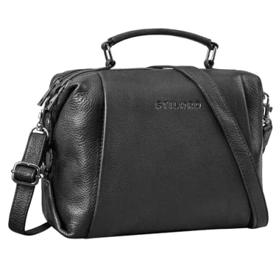 Abbildung von STILORD &#039;Vera&#039; Vintage Leder Umhängetasche Damen Handtasche klein Echtleder Tasche Retro Damenhandtaschen Antik Schultertasche Echtleder, Farbe:obsidian schwarz