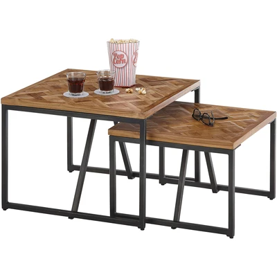 Abbildung von LOLA Beistelltisch 2er Set, Teak Holz recycelt Hochwertiges Couchtisch Set mit schwarzem Metallgestell 60 x 45 cm (B/H/T)