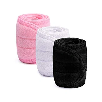 Abbildung von 3Pcs Kosmetik Haarband,XCOZU Spa Stirnband Frottee Haarband für Make Up Damen Sport Yoga kosmetische Behandlungen,Verstellbare Haarschutzband mit Klettverschluss(Schwarz Weiß Pink)