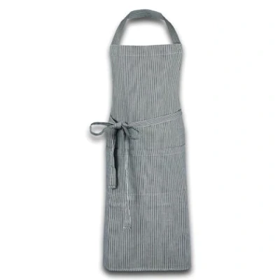 Abbildung von ZOLLNER Kochschürze in schwarz weiß gestreift robuste Grillschürze mit aufgenähten Taschen Baumwolle 75x100 cm Bindebänder waschbar bis 60C Oeko Tex® Zertifiziert
