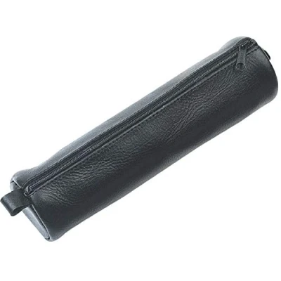 Abbildung von Alassio 43031 Schlamperrolle, Federmappe aus echtem Leder, kleines Federmäppchen, Stiftmappe, für Schüler, Studenten oder das Mobile Büro, Ledermappe mit Reißverschluss, ca. 21 x 6 cm, schwarz