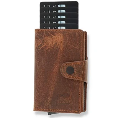 Abbildung von NEU: SOLO PELLE® Slim Wallet Mondo ohne Münzfach [bis zu 13 Karten] Slimwallet [RFID Schutz] Kartenetui [Leder] Smart für Männer und Damen (Vintage Braun)