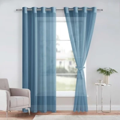 Abbildung von DWCN 2er Set Sheer Voile Vorhänge mit Ösen Transparente Gardinen für Schlafzimmer Kinderzimmer Wohnzimmer, Dunkelblau, 225x140cm(HxB)
