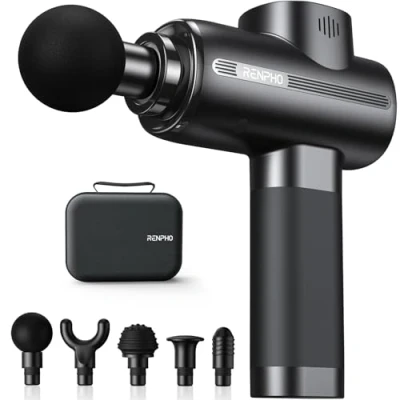 Abbildung von Massagepistole, RENPHO Massage Gun bis zu 3200U/min Massagegerät mit USB C Ladeanschluss zur Linderung von Muskelentspannung, Bestes Geschenk für Familie, Schwarz