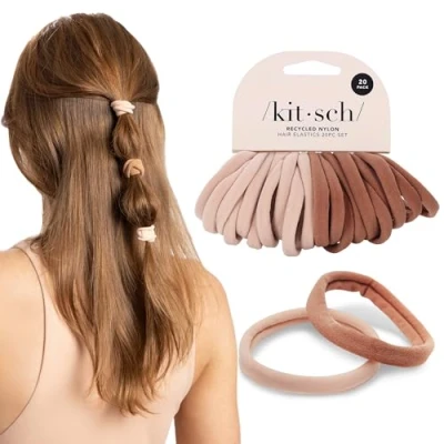 Abbildung von Kitsch Weiche Gummi Haargummis für dickes Haar keine Schäden, Pferdeschwanzhalter und Gummibänder Frauen (20 Stück, Rouge)