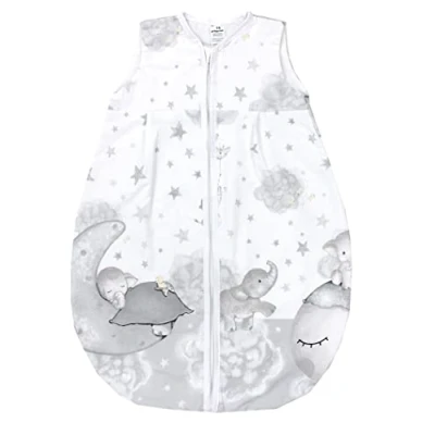 Abbildung von TupTam Baby Sommer Schlafsack 0.5 TOG aus OEKO TEX zertifizierten Materialien, Farbe: Mond mit Elefant/Grau, Größe: 80 86
