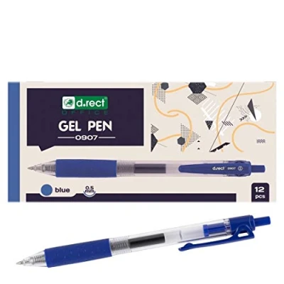 Abbildung von D.RECT 0907 12 Stück Gelschreiber Druckgelschreiber Gelstifte feine Spitze Gummierte Grip Blau