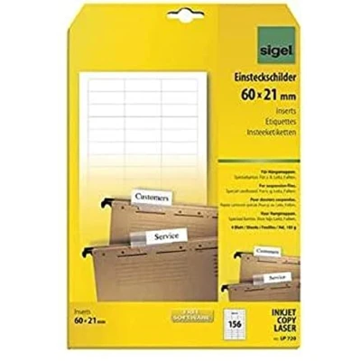 Abbildung von SIGEL LP720 Blankoschilder für Hängeregistratur weiß (A4, 156 Stück, 60x21 mm) Leitz/Falken