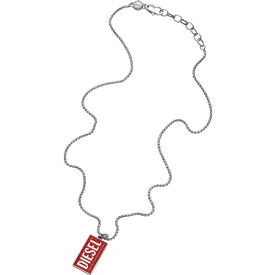 Abbildung von Diesel LOGO DOG TAG Halskette silvercoloured/ red, Herren, Größe: One Size, Silver coloured/ red
