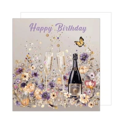 Abbildung von Edition Seidel Premium quadratische Geburtstagskarte mit Umschlag. Glückwunschkarte Happy Birthday Billet Karte für Frau Mama Oma Freundin Kollegin Blumen Sekt Champagner (GQ249 SW024)