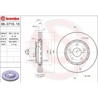 Abbildung von BREMBO COATED DISC LINE 09.C710.11 Bremsscheibe 296 28 5 innenbelüftet beschichtet