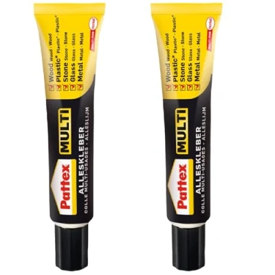 Abbildung von Pattex Multi Alleskleber 2 x 20 g in unkaputtbarer Tube, lösemittelfrei, extrastark, schnell und sauber, tropft nicht, kraftvoll