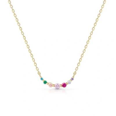 Abbildung von Amberta Lumini Damen Regenbogen Halskette aus 925 Sterling Silber mit Mehrfarbig Kristall: Gold Gebogene Stab Kette Bunten Kristallen
