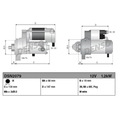 Abbildung von DENSO DSN3008 Anlasser 12 1,7 10 VOLKSWAGEN: Golf 5, Passat B6 Variant, Touran I, AUDI: A3 Hatchback, Sportback, TT Coupe, SKODA: Superb II Estate