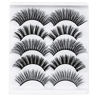 Abbildung von URAQT Falsche Wimpern, 5 Paare 3D Künstliche Wimpern Natürliche Dicke Lange Flauschige Curl Make up False Eyelashes, Schwarz (52)