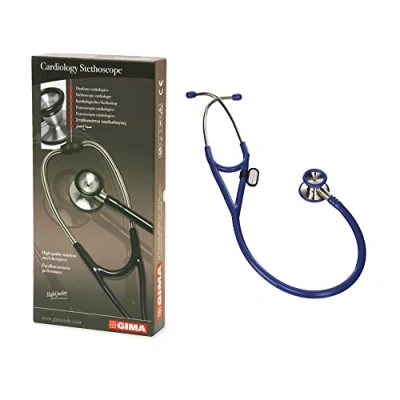 Abbildung von Gima Classic Cardiology Stethoskop mit Edelstahlkopf, kegelförmige Glocke für tiefe Frequenzen, hochempfindliche Membran zur Verstärkung von Klängen, Lira Blu, 32550
