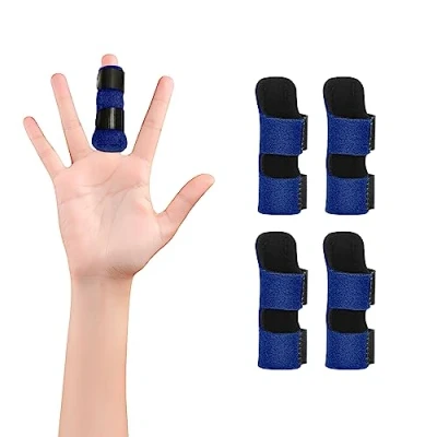 Abbildung von supregear Fingerschiene, 4er Pack Verstellbare Wiederverwendbare Trigger Fingerschiene Fingerstütze mit Abnehmbarer Aluminiumstange für Zeige/Mittel/Ring/kleinen Finger, Blau