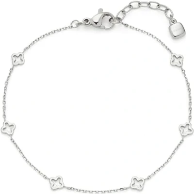 Abbildung von Leonardo Jewels Armband Ciao Janna, feines Edelstahl Spiegel Ankerkettchen mit Kleeblatt Ornamenten, silber, 17,5 19,5 cm Länge, Schmuck Geschenk, 023899