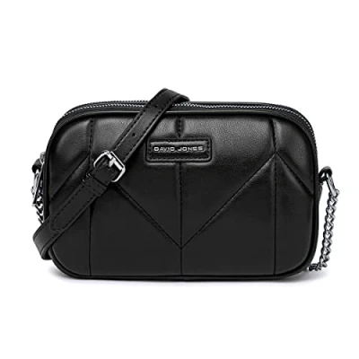 Abbildung von David Jones Dämen Kleine Umhängetasche Frau Mini Handtasche PU Leder Handy Tasche Multi Taschen Reißverschluss Kette Crossbody Bag Viele Fächer Abendtasche Clutch Party Elegant Schwarz