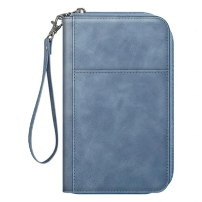 Abbildung von Fintie Reisepass Tasche Familie Reiseorganizer, Wasserdicht Reisepasshülle Ausweistasche Dokumentee mit RFID Blockier für Damen und Herren, Blau