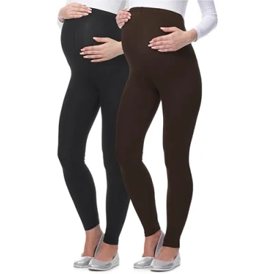 Abbildung von BE Mammy Lange Umstandsleggings aus Viskose Leggings Blickdicht Damen, Maternity Clothing, Ideal für die Schwangerschaft 02 2er Pack (Schwarz/Braun, M)