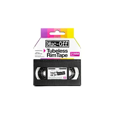 Abbildung von Muc Off Tubeless Felgenband, 21 mm Druckempfindliches Felgenband für Schlauchlose Fahrradreifen 10 Meter Rolle mit 4 Dichtungsflicken