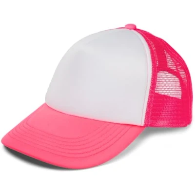 Abbildung von styleBREAKER Unisex 5 Panel Mesh Cap, Trucker Baseball Basecap, Click und Snap Verschluss verstellbar 04023007, Farbe:Weiß Neonpink
