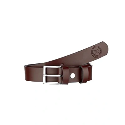 Abbildung von Ladeheid Kinder Gürtel Ledergürtel Mode Accessoire für Jungen mit Schnalle 2,5 cm Breit K1D5 (Braun/Logo 1, 60 (Gesamtlänge 79 cm))
