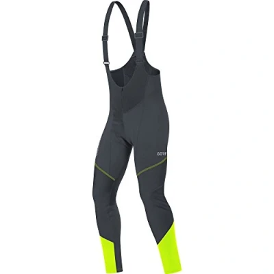 Abbildung von GORE Wear Winddichte Herren Fahrrad Trägerhose, Mit Sitzpolster, C3 WINDSTOPPER Bib Tights+, S, Schwarz/Neon Gelb, 100337