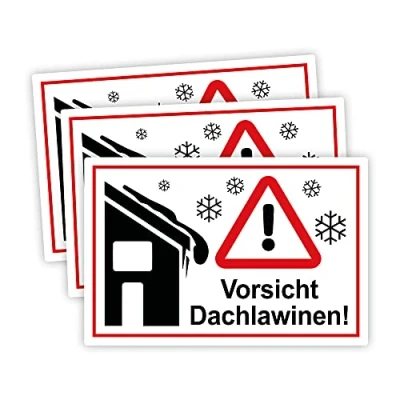Abbildung von 3 Stück Vorsicht ! Dachlawinen Schild 20 x 30 cm aus stabiler PVC Hartschaumplatte 3mm mit UV Schutz von STROBO