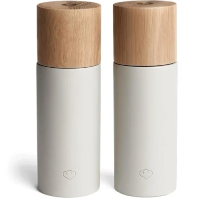 Abbildung von SPRINGLANE Salz &amp; Pfeffermühle 2er Set aus Buchenholz Beton, Gewürzmühle, Chilimühle, Verstellbares Keramikmahlwerk, Unbefüllt, Skandinavisches Design Grau